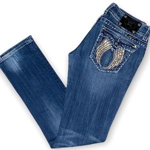 Miss Me Blue Straight Leg Jeans with Embellished Design